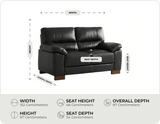 Dalmore Genuine Leather Black 2 Seater Sofa measurement