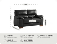 Dalmore Genuine Leather Black 2 Seater Sofa measurement