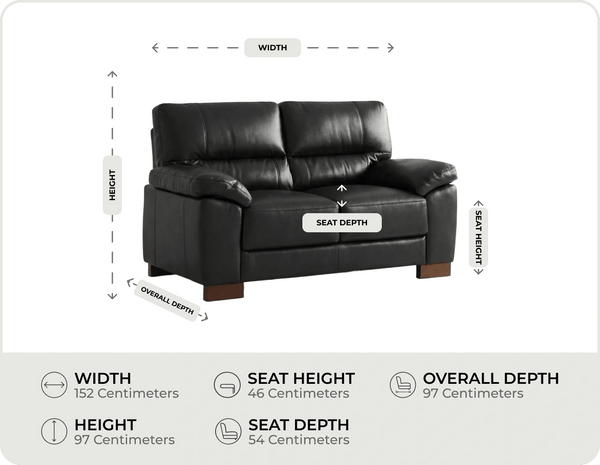 Dalmore Genuine Leather Black 2 Seater Sofa measurement