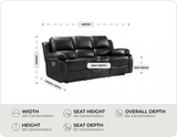 York Black Leather Electric Recliner 3 Seater Sofa measurement