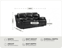 York Black Leather Electric Recliner 3 Seater Sofa measurement
