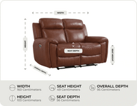 Leo Genuine Leather Tan Electric Power Recliner 2 Seater Sofa measurement