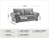 Florence High Back Grey Fabric 3 Seater Sofa measurements