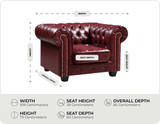 Chesterfield Red Leather Antique Armchair measurements