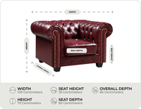 Chesterfield Red Leather Antique Armchair measurements