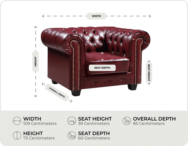 Chesterfield Red Leather Antique Armchair measurements