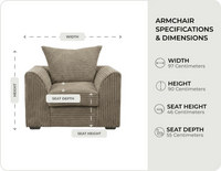Oxford Caramel Fabric Armchair measurements
