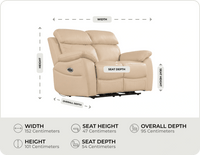 Torino Genuine Leather Cream Electric Power Recliner 2 Seater Sofa    measurements
