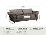 Cotswold Truffle Fabric 3 Seater Sofa measurements
