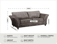 Cotswold Truffle Fabric 3 Seater Sofa measurements
