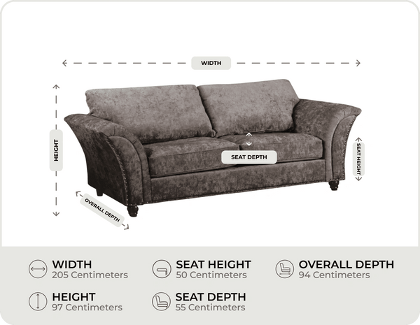 Cotswold Truffle Fabric 3 Seater Sofa measurements
