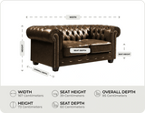 Chesterfield Brown Leather Antique 2 Seater Sofa measurement