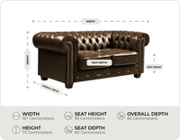Chesterfield Brown Leather Antique 2 Seater Sofa measurement