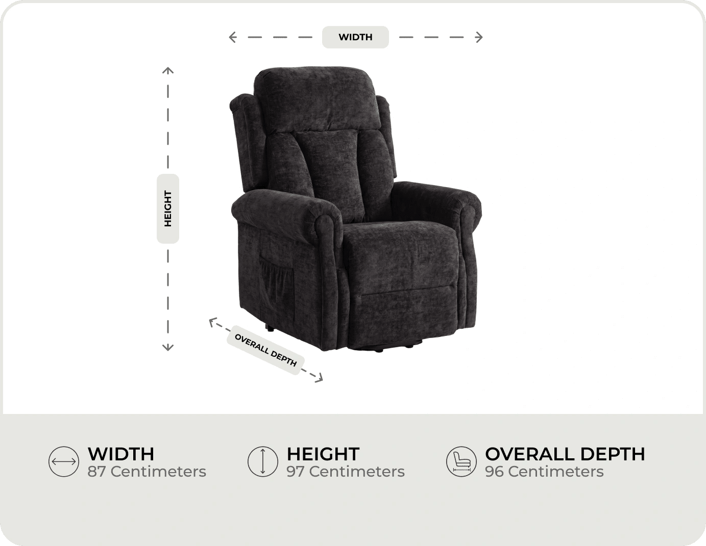 Derby Black Fabric Rise & Recline Mobility Chair measurements
