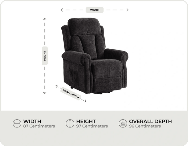 Derby Black Fabric Rise & Recline Mobility Chair measurements