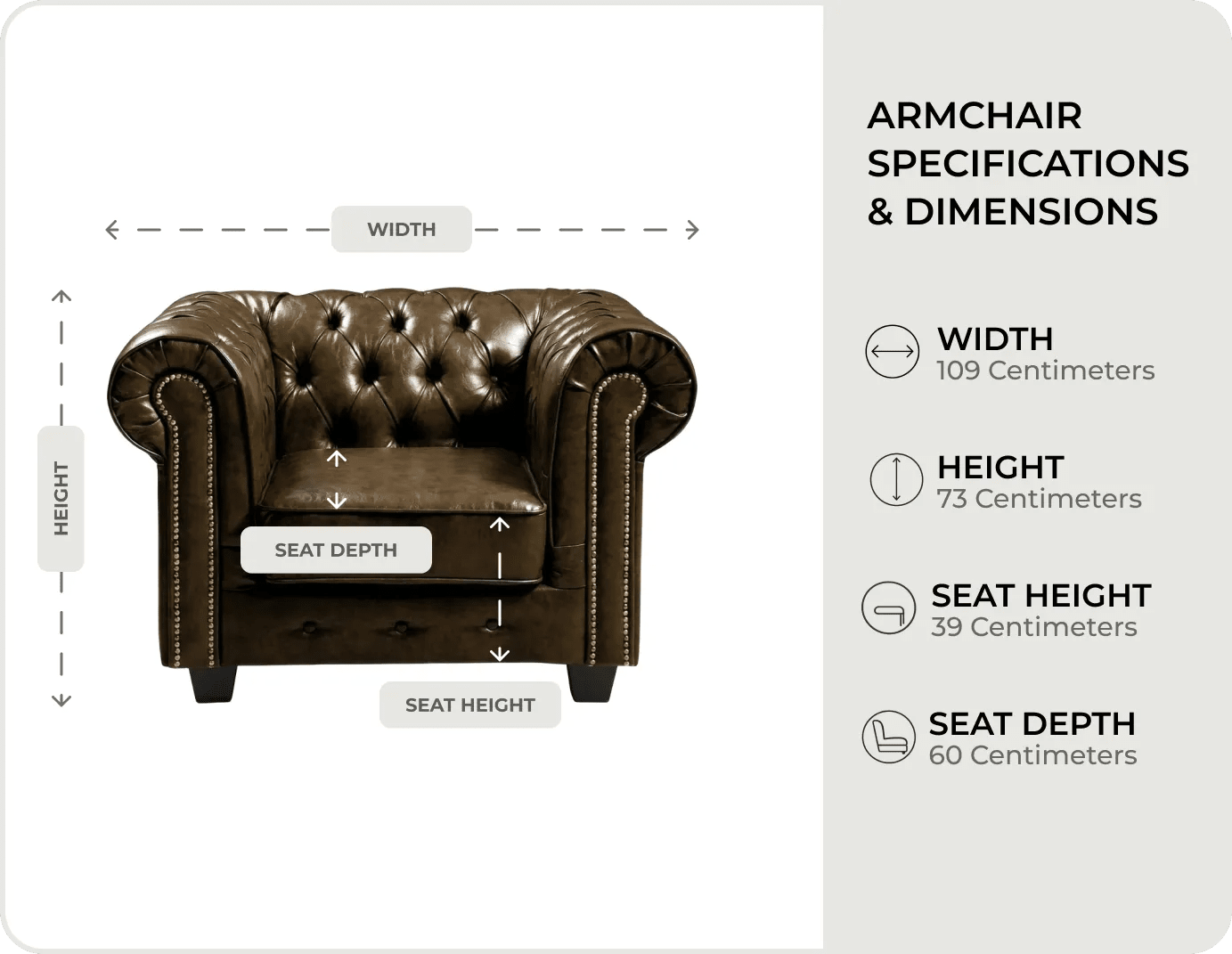 Chesterfield Brown Leather Antique Armchair - Sofa-Direct