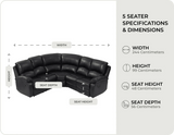 Serano Black Leather Manual Recliner Corner Sofa measurements