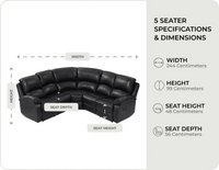 Serano Black Leather Manual Recliner Corner Sofa measurements