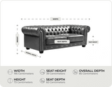 Chesterfield Grey Leather Antique 3 Seater Sofa measurements
