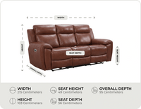Leo Genuine Leather Tan Electric Power Recliner 3 Seater
measurements