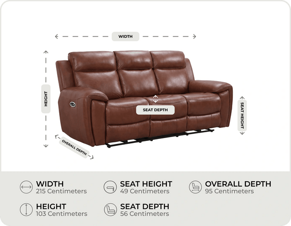 Leo Genuine Leather Tan Electric Power Recliner 3 Seater
measurements