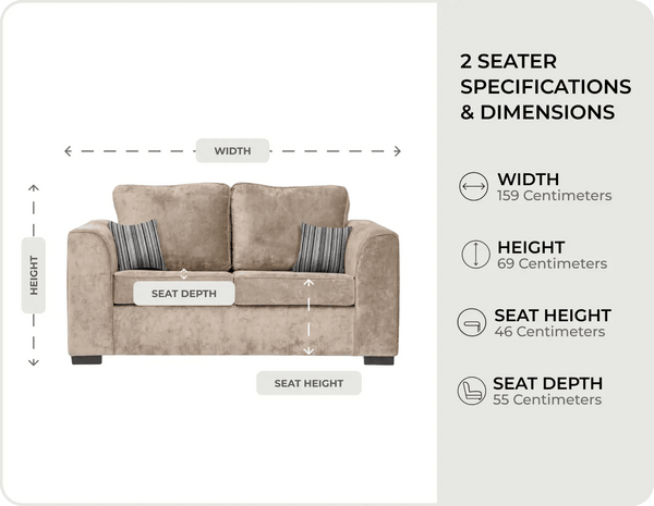 Nancy Beige Fabric 2 Seater Sofa measurements 