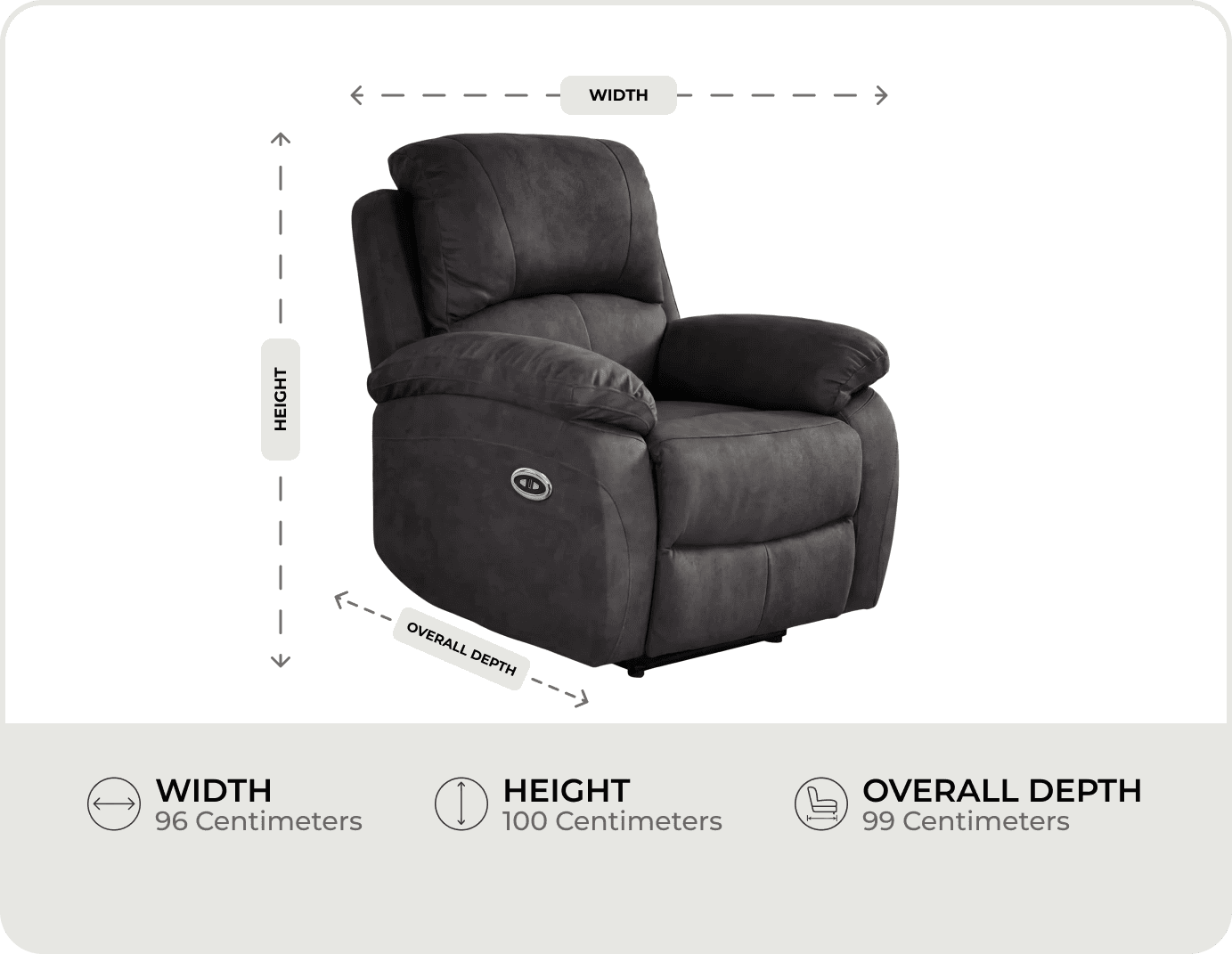 Serano Grey Fabric Electric Armchair measurements
