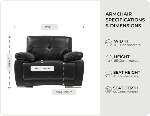 Brighton Black Leather Armchair measurements