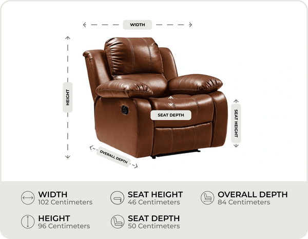 York Leather Tan Manual Recliner Armchair measurement