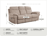 Lunaro Beige Fabric Electric Recliner 3 Seater Sofa measurements