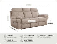 Lunaro Beige Fabric Electric Recliner 3 Seater Sofa measurements