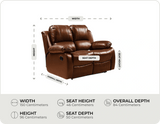 York Tan Leather 2 Seater Manual Recliner Sofa measurement