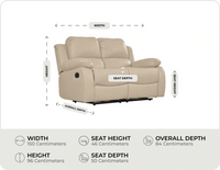 York Cream Leather 2 Seater Manual Recliner Sofa measurement