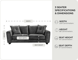 Richmond Grey Fabric 3 Seater Sofa measurements