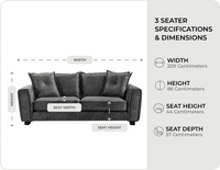 Richmond Grey Fabric 3 Seater Sofa measurements