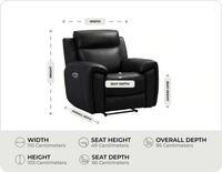 Leo Genuine Leather Black Electric Power Recliner Armchair measurements