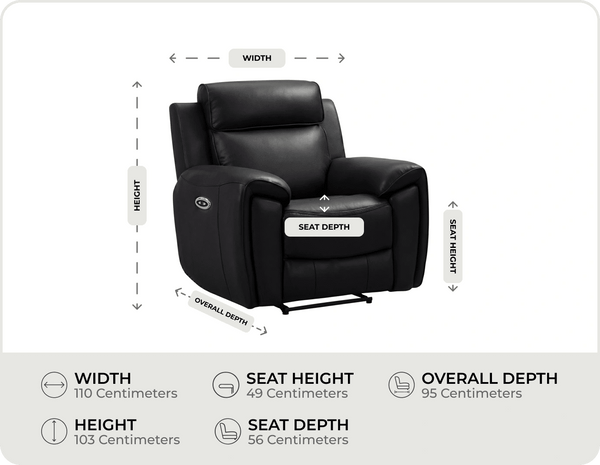 Leo Genuine Leather Black Electric Power Recliner Armchair measurements