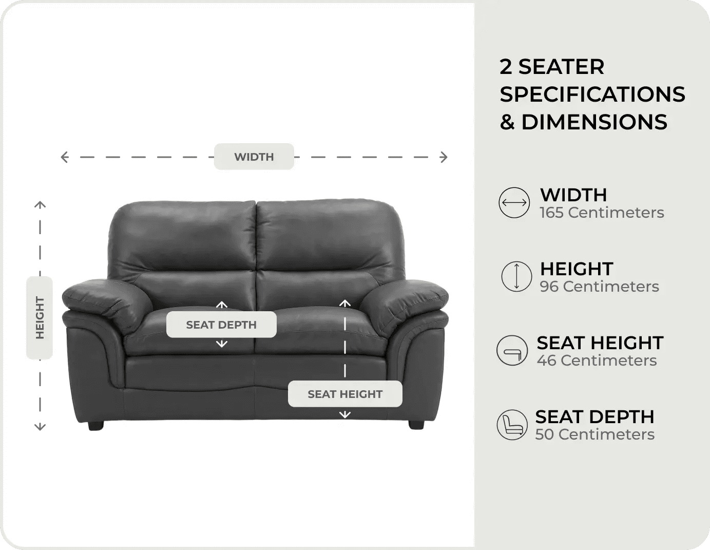 Florence Grey Leather 2 Seater Sofa