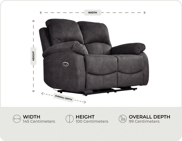 Serano Grey Fabric Electric Recliner 2 Seater Sofa measurements