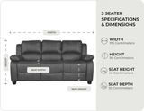 Veloura Grey  Leather 3 seater measurements