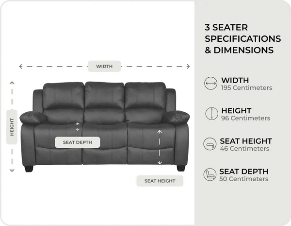 Veloura Grey  Leather 3 seater measurements