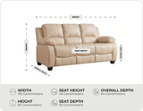 Veloura Cream Leather 3 Seater Sofa measurement