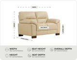 Dalmore Genuine Leather Cream 2 Seater Sofa measurement 