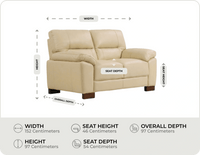 Dalmore Genuine Leather Cream 2 Seater Sofa measurement 
