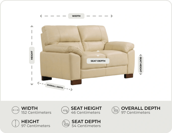 Dalmore Genuine Leather Cream 2 Seater Sofa measurement 