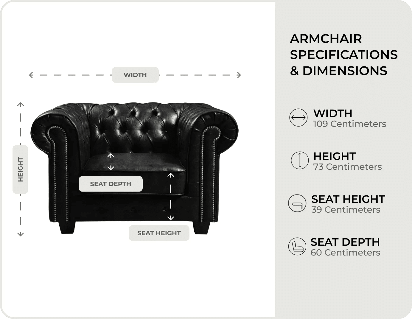 Chesterfield Black Leather Antique Armchair - Sofa-Direct
