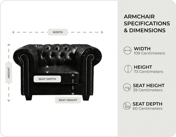 Chesterfield Black Leather Antique Armchair - Sofa-Direct