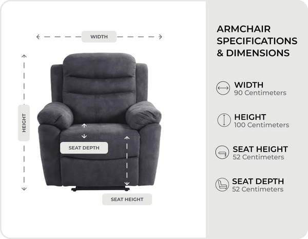 Bristol Grey Fabric Manual Recliner Armchair measurements