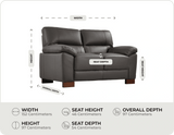 Dalmore Genuine Leather Grey 2 Seater Sofa measurement
