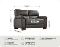 Dalmore Genuine Leather Grey 2 Seater Sofa measurement
